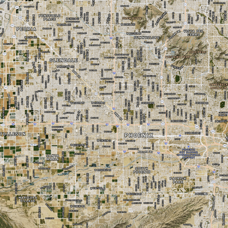Phoenix, AZ SHTF Map - 30x20