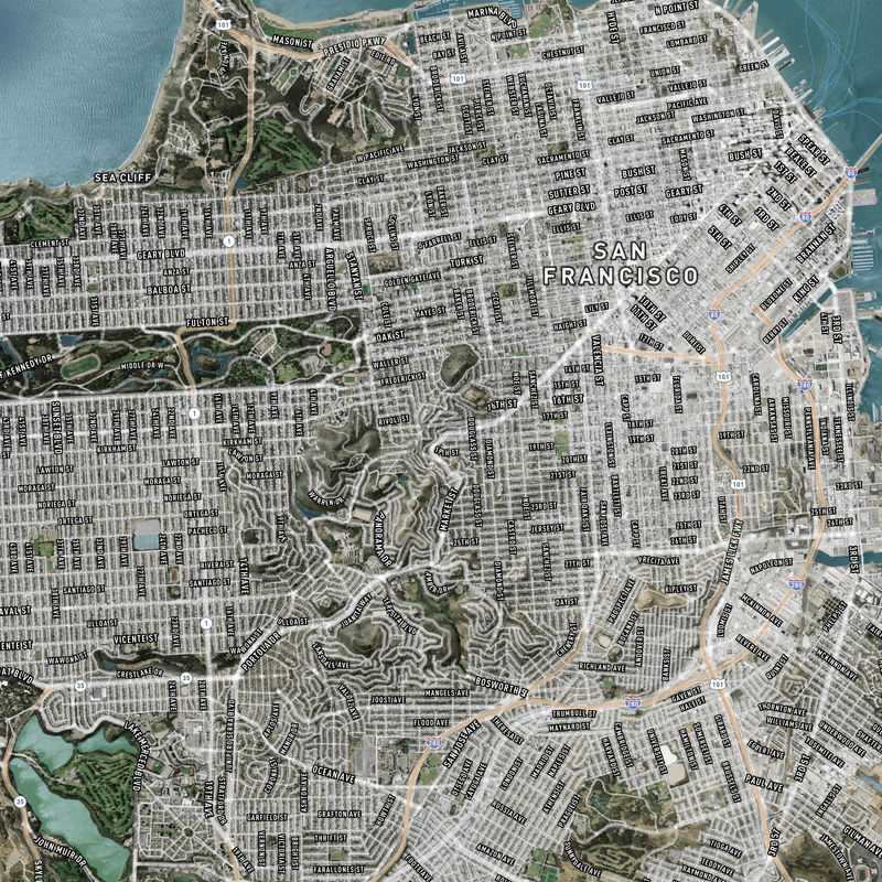 San Francisco, CA SHTF Map - 30x20